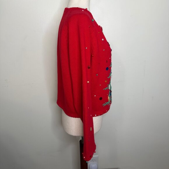 MICHAEL SIMON Women's size MEDIUM Embellished Christmas Tree Sweater RED  2000 - Picture 6 of 11
